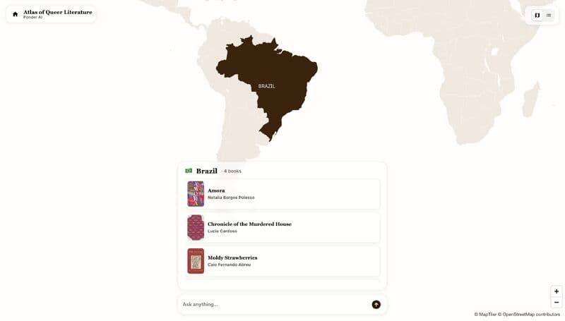World map highlighting queer literature from many countries